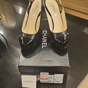CHANEL Black Patent Leather Heels